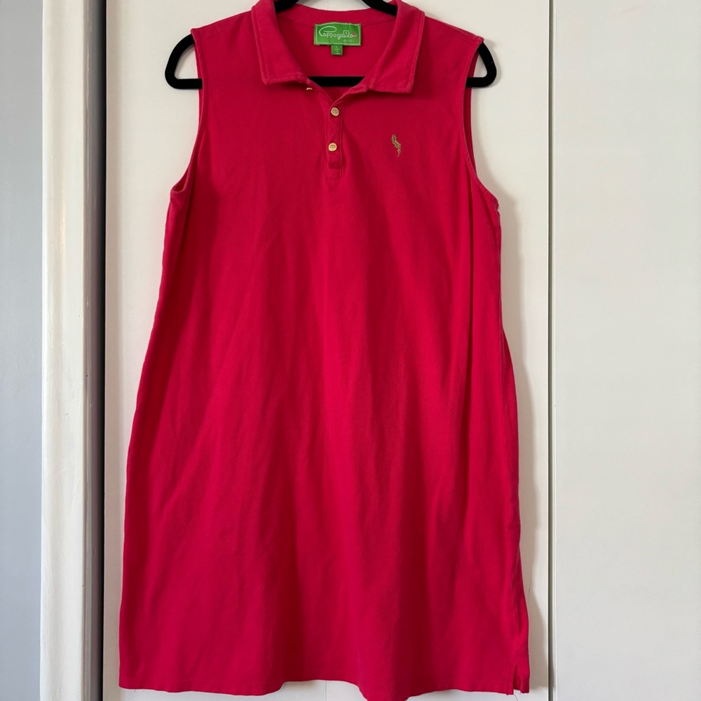 Pappagallo Bright Pink Polo Dress Sleeveless Large Cotton Golf Tennis